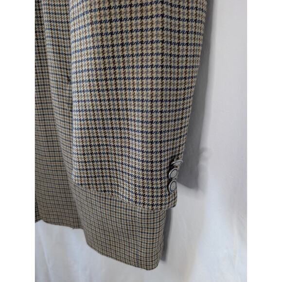 Raspinni uomo Houndstooth Plaid 6 Button 46L Wool Blazer Brown/Blue - Picture 2 of 15
